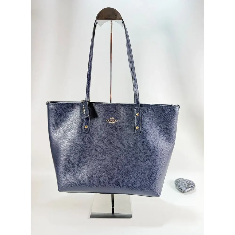 Coach Gallery Tote Bag Navy Blue Crossgrain Leather Gold Hardware F79608